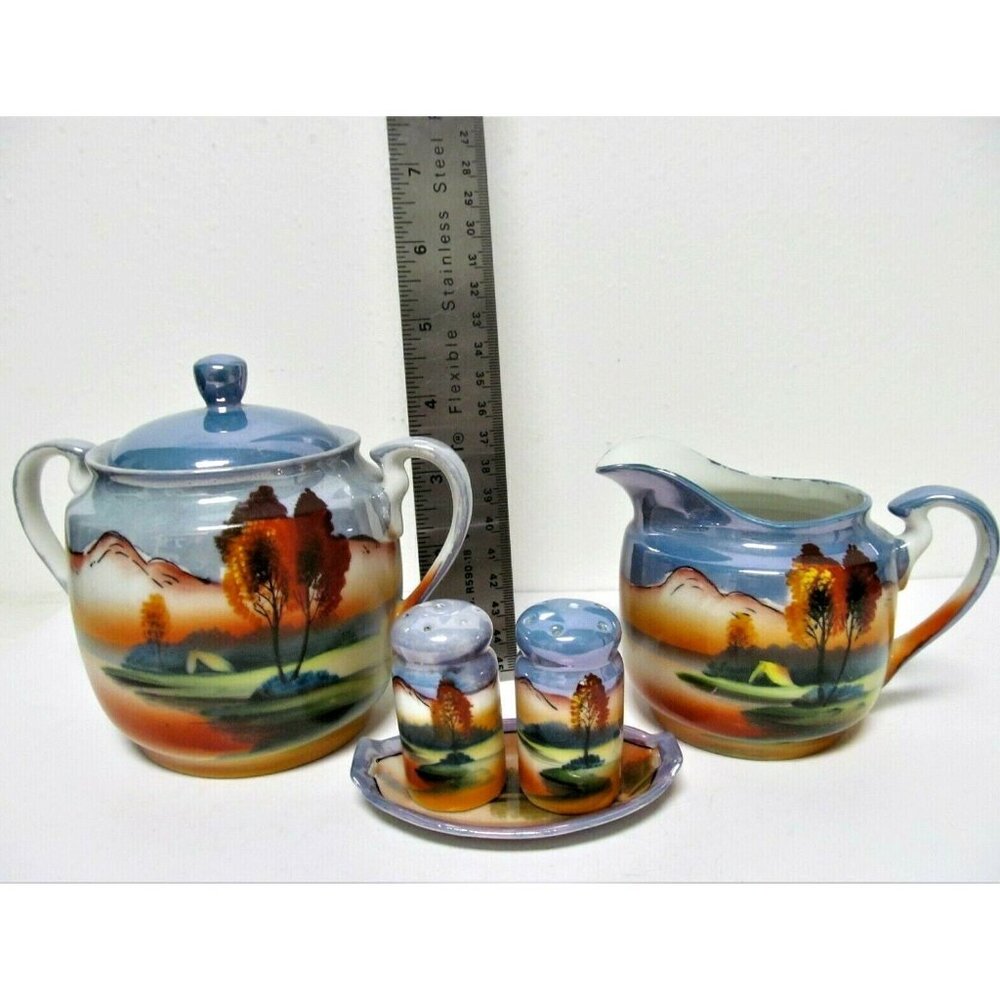 Chikaramachi Lusterware Sugar Bowl Creamer Salt Pepper Shaker Set